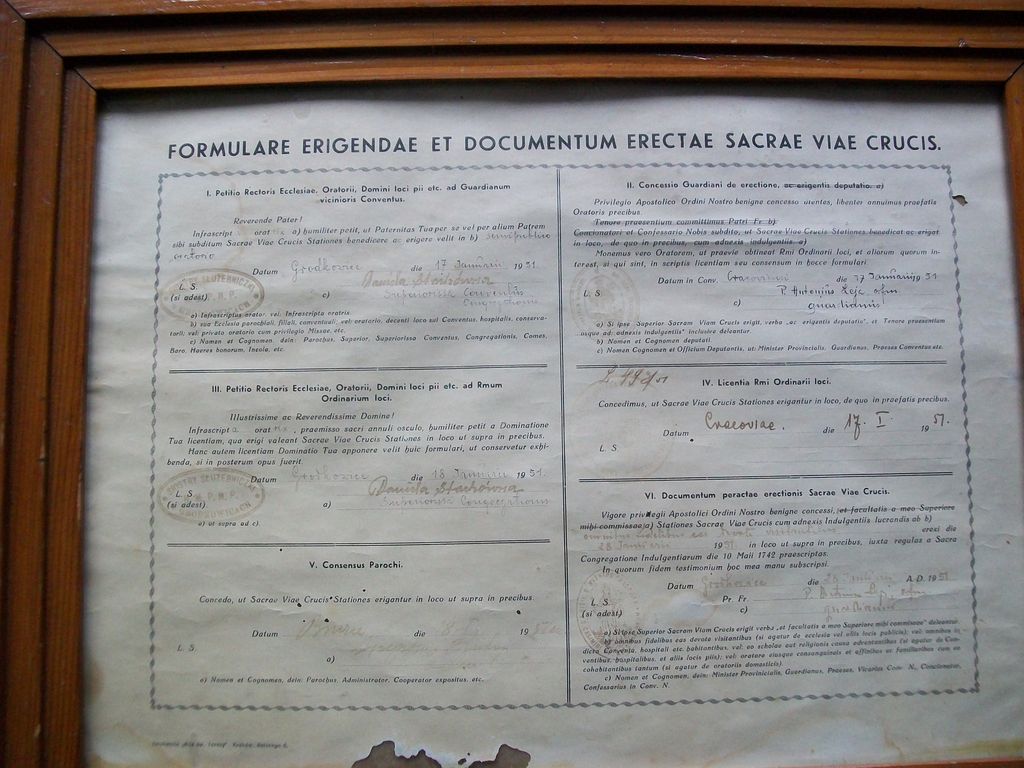 Formulare erigendae et documentum erectae Sacrae Viae Crucis.