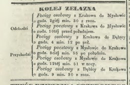Informacja prasowa o odjazdach pociągów - Czas Krakowski 26 luty 1856 r